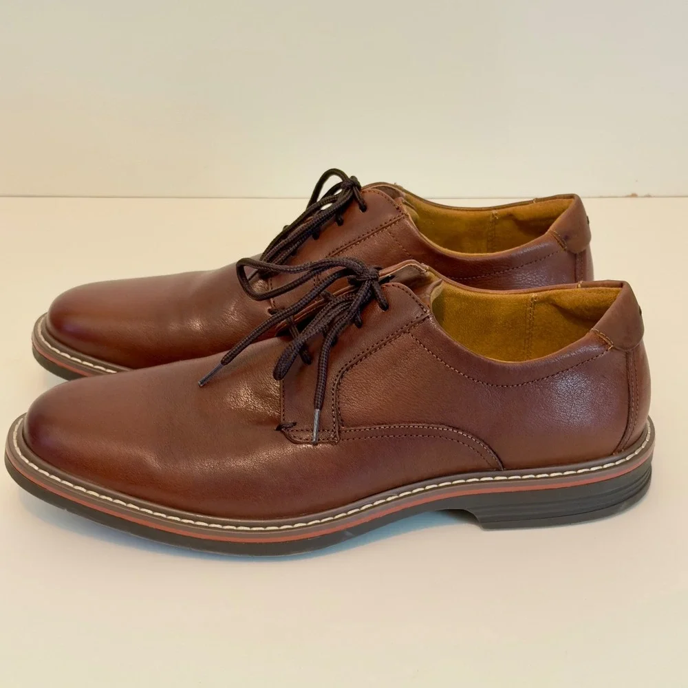 Florsheim Mens Brown Leather Plain Toe Derby Dress Shoes 13369-222‎ Size 10M